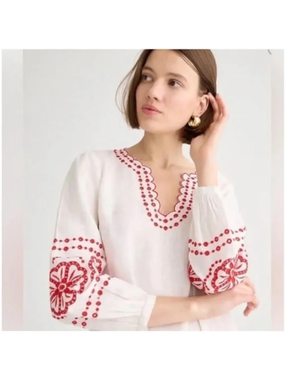 J. Crew White Bungalow Embroidered Linen Blouse 3X